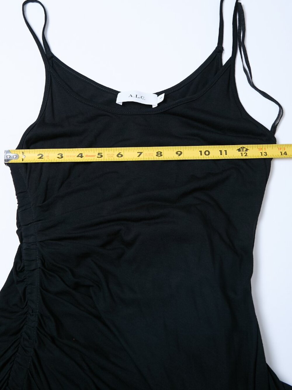 A.L.C. Lelah Ruched Side Spaghetti Thin Strap Slinky Black Midi Dress Cocktail - Picture 10 of 10